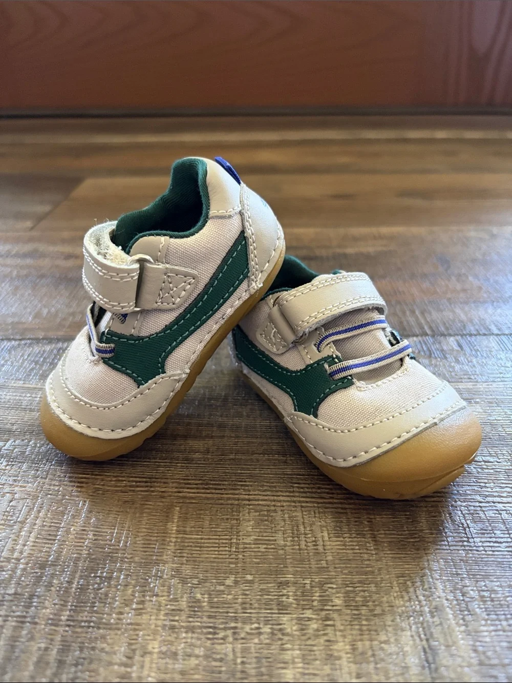 Stride Rite White & Green Easy-Closure Baby Sneakers